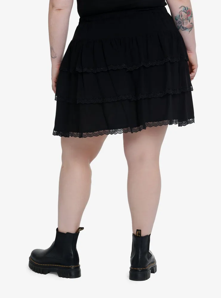 Thorn & Fable Black Lace Grommet Tiered Skirt Plus