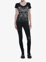 Dark Skull Cross Distressed Girls T-Shirt