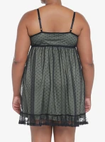 Sage Green Polka Dot Mesh Slip Dress Plus