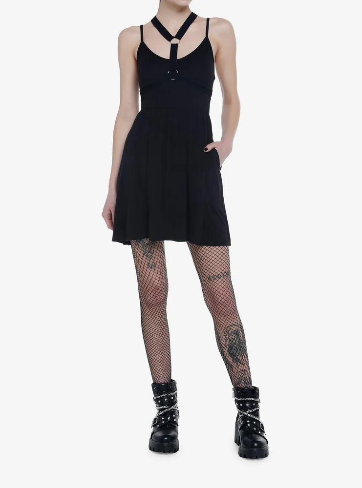 Black Harness Skater Cami Dress