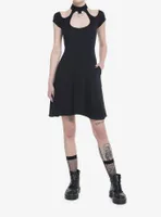 Social Collision Black Choker O-Ring Dress