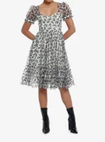 Thorn & Fable Ivory Black Butterfly Glitter Mesh Dress