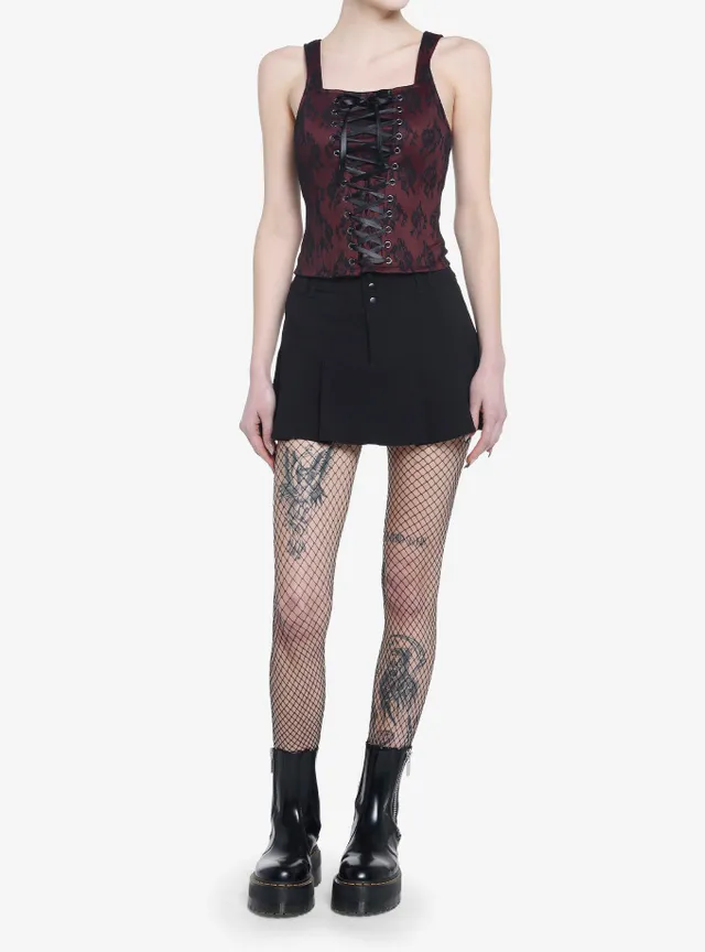 Burgundy & Black Lace-Up Girl Corset Top
