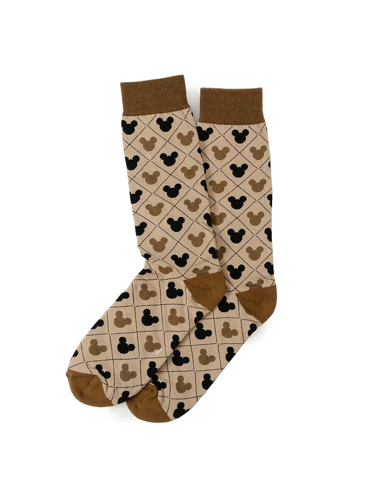 Disney Mickey Mouse Silhouette Diamond Tan Socks