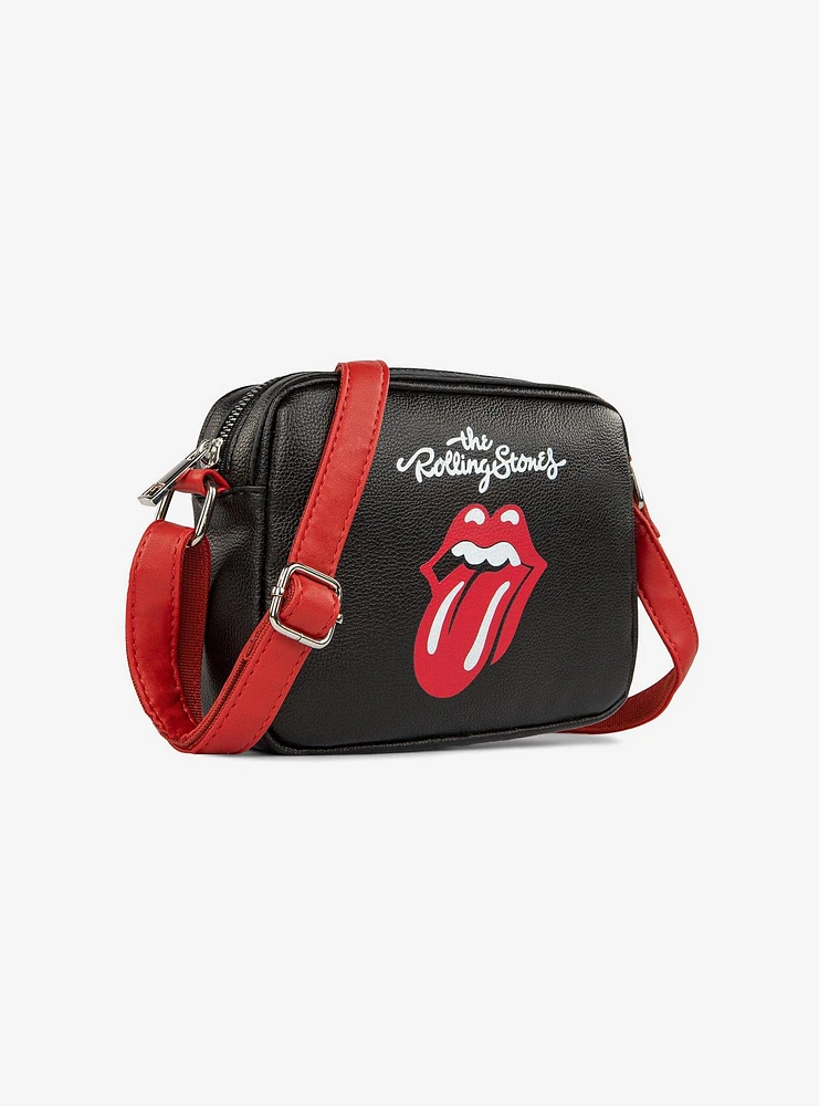 Bugatti Rolling Stones Vegan Leather Crossbody Bag Black with Red Strap