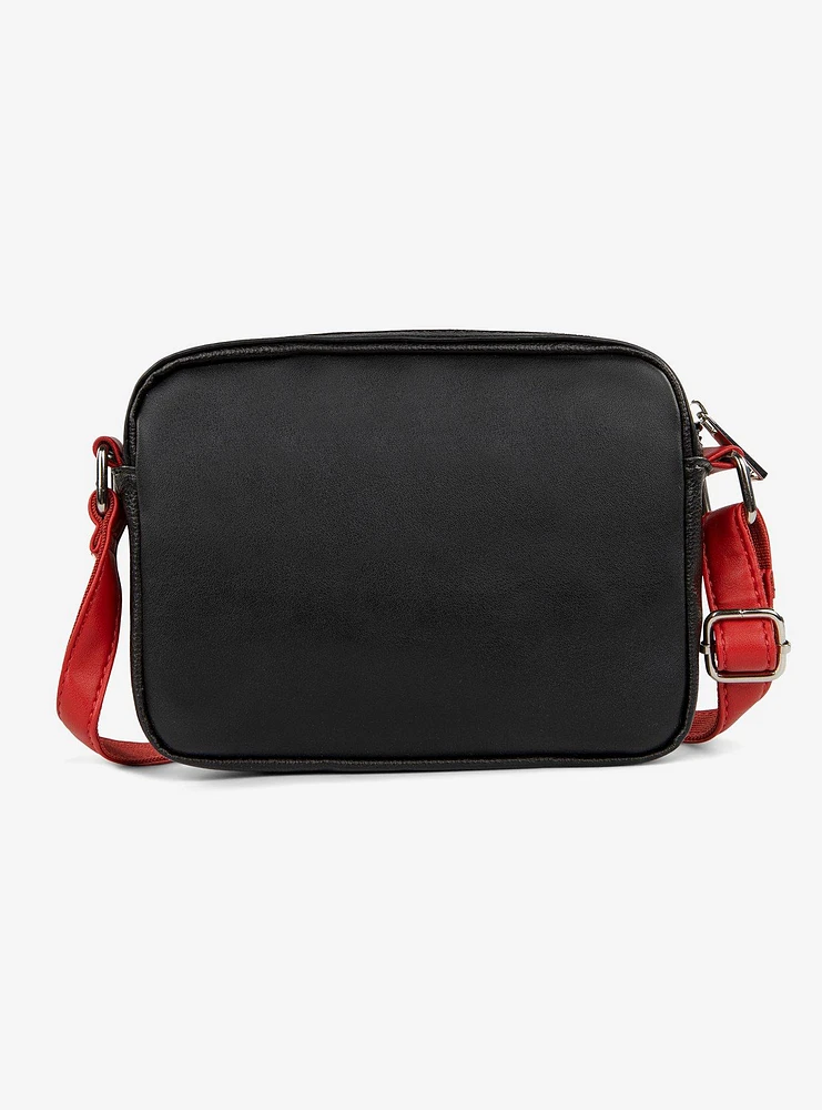 Bugatti Rolling Stones Vegan Leather Crossbody Bag Black with Red Strap