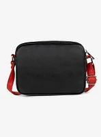 Bugatti Rolling Stones Vegan Leather Crossbody Bag Black with Red Strap