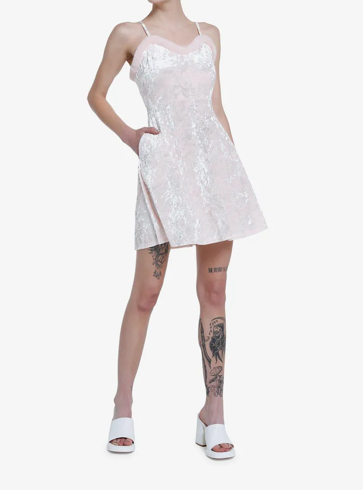 Sweet Society Pastel Pink Crushed Velvet Mini Dress