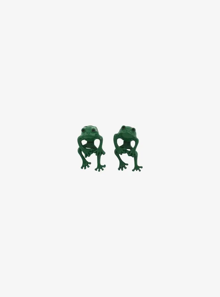 Green Frog Front/Back Stud Earrings