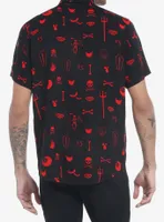 Black & Red Dark Symbols Woven Button-Up