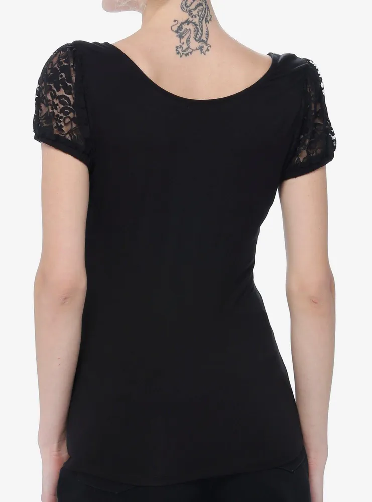 Cosmic Aura Black Lace-Up Girls Top