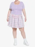 Pastel Purple Heart Button Girls Crop T-Shirt Plus Size