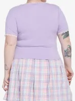 Pastel Purple Heart Button Girls Crop T-Shirt Plus Size