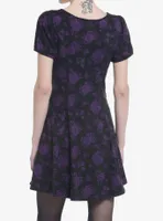 Cosmic Aura Black & Purple Rose Lace-Up Babydoll Dress