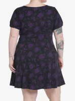 Cosmic Aura Black & Purple Rose Lace-Up Babydoll Dress Plus