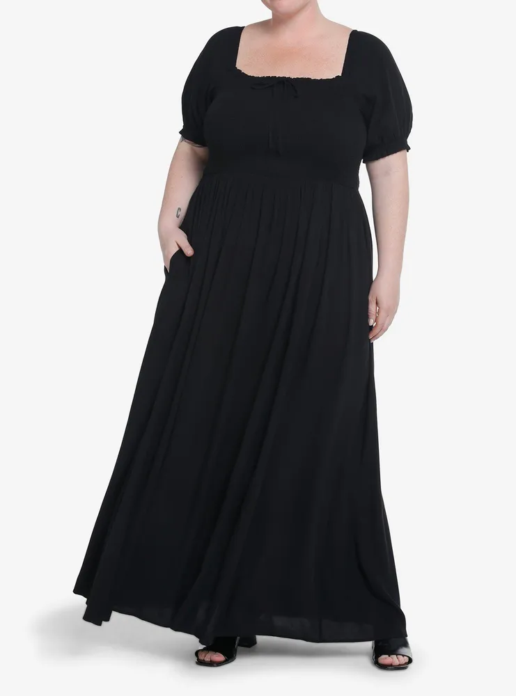 Thorn & Fable Black Smock Puff Sleeve Maxi Dress Plus