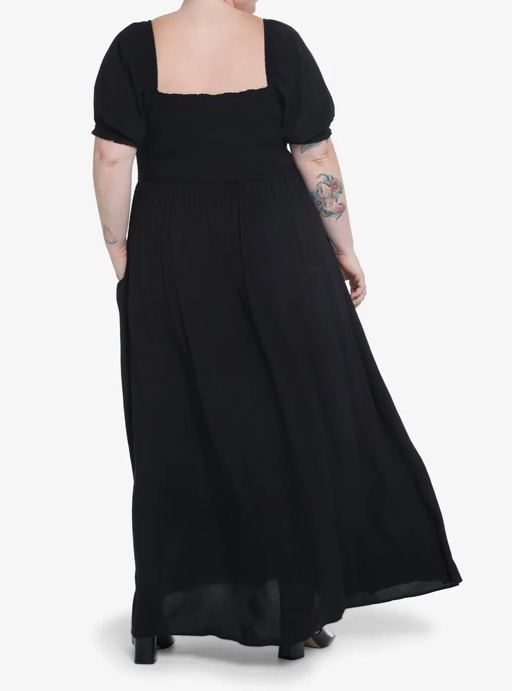 Thorn & Fable Black Smock Puff Sleeve Maxi Dress Plus