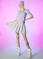 Pastel Plaid Pleated Skirt With Chain