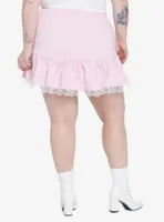 Pastel Pink Lace Trim Mini Skirt