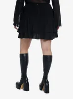Cosmic Aura Black Grommet & Lace-Up Tiered Skirt Plus Size