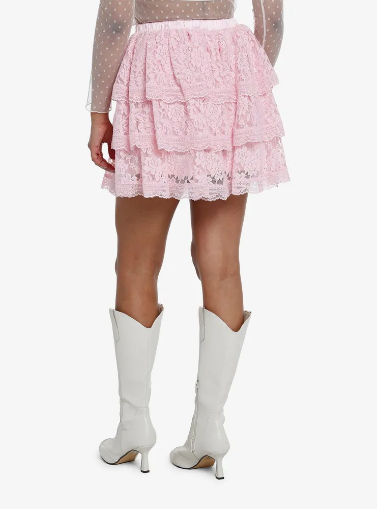 Sweet Society Pink Lace Bow Tiered Skirt