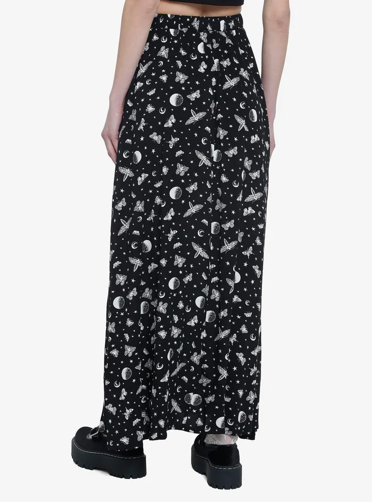 Black Celestial Moth Maxi Skirt