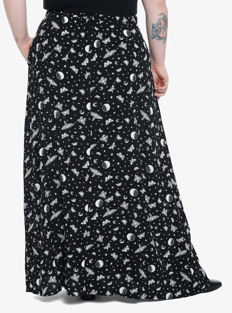 Black Celestial Moth Maxi Skirt Plus