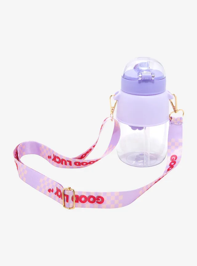 Lavender Cat Acrylic Water Bottle With Strap