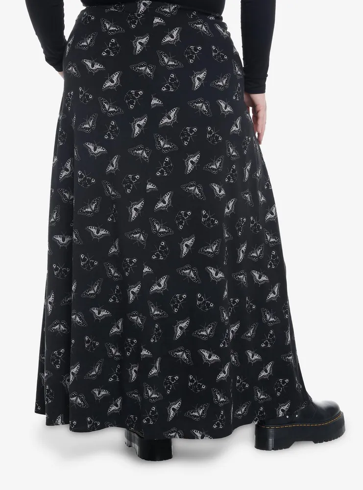 Black Moth Button Front Maxi Skirt Plus