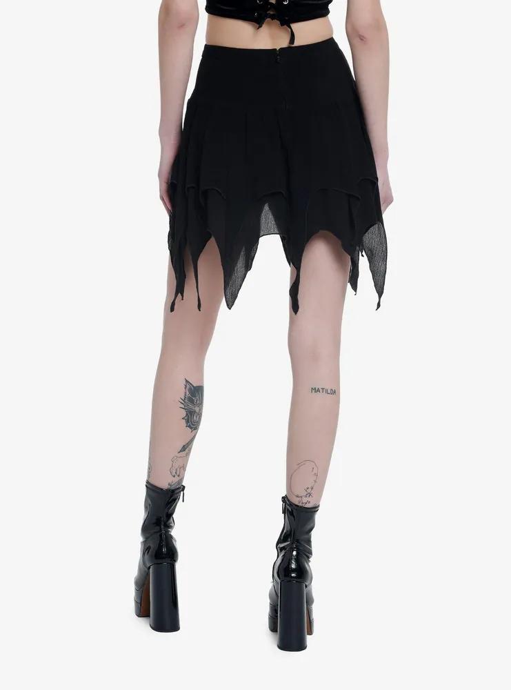 Cosmic Aura Black Hanky Hem Mini Skirt