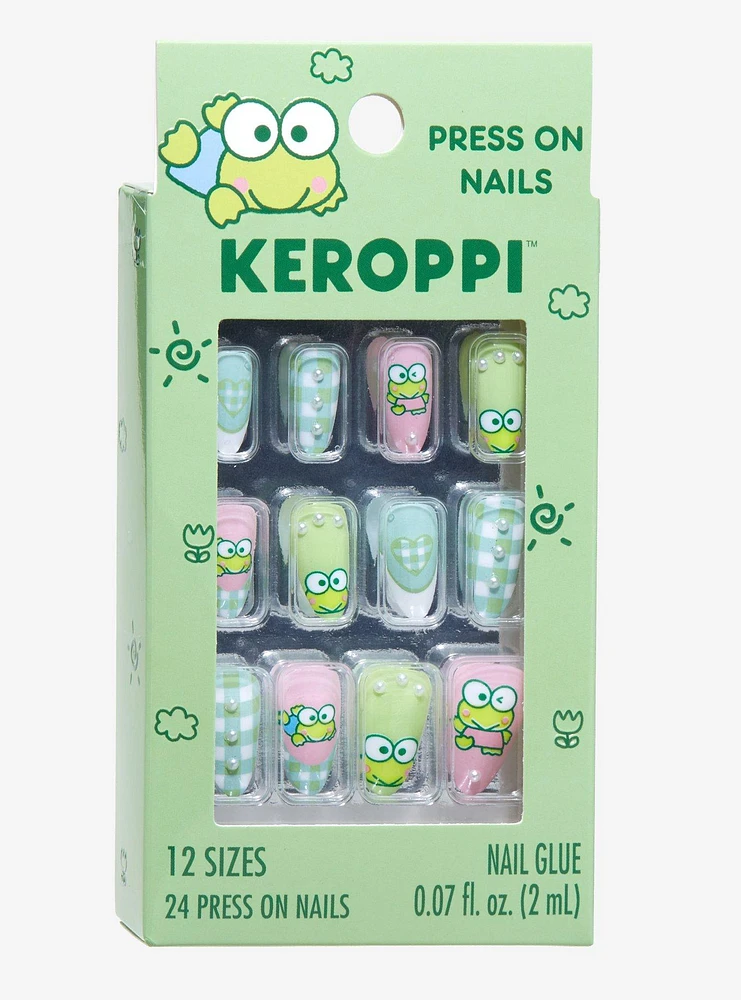 Keroppi Pastel Gingham Faux Nail Set