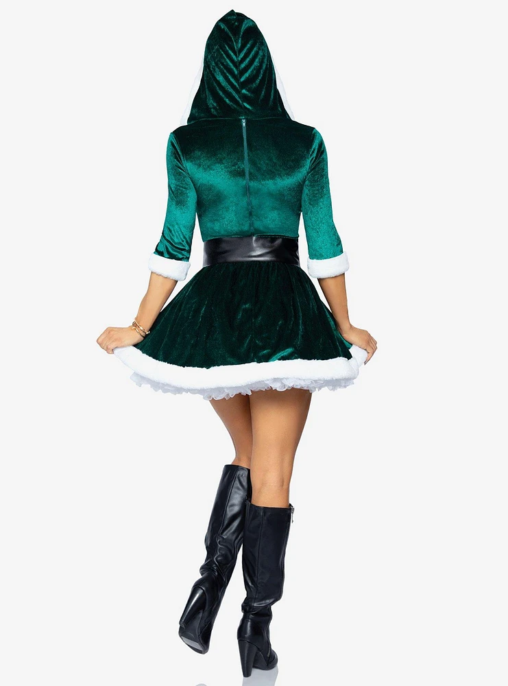 Mrs. Claus Costume Velvet Hooded Dress with Belt