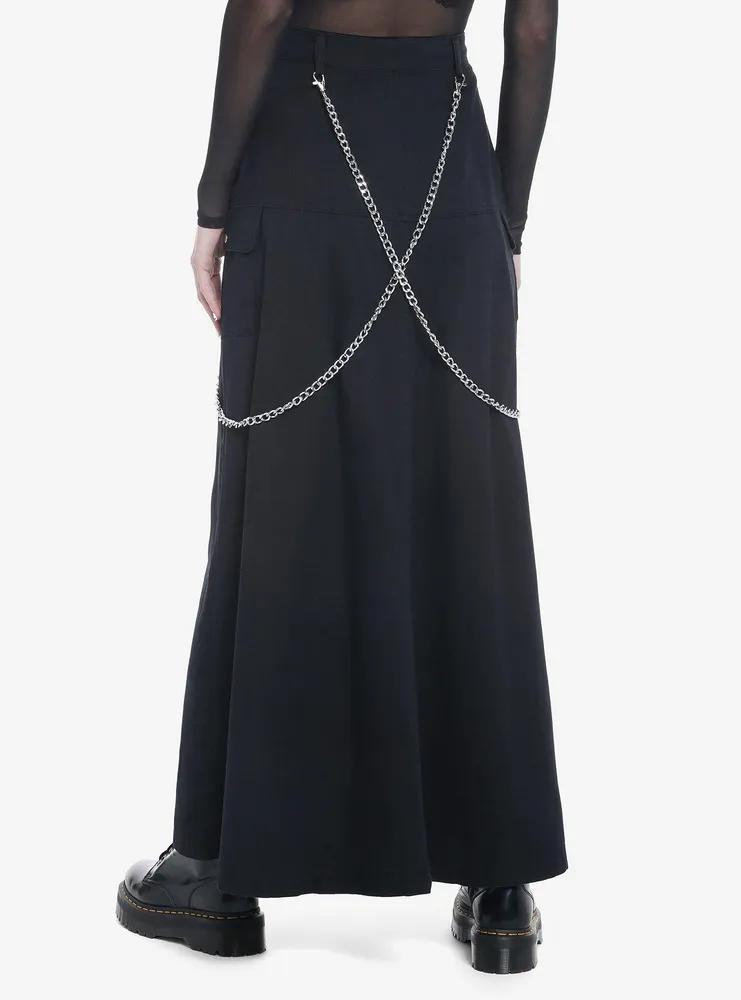 Chain Suspender Zipper Maxi Skirt