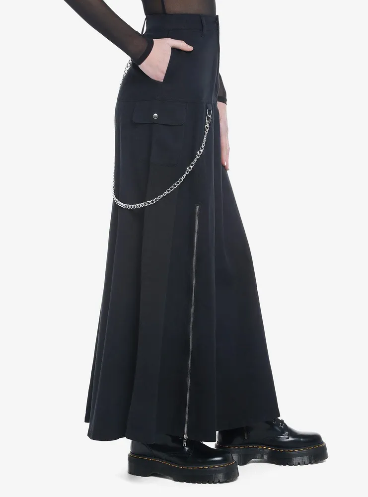 Chain Suspender Zipper Maxi Skirt