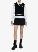 Thorn & Fable Skull Tie Twofer Girls Sweater Vest Shirt