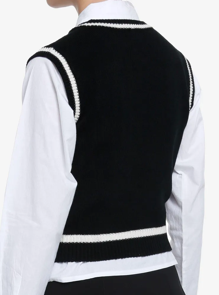 Thorn & Fable Skull Tie Twofer Girls Sweater Vest Shirt