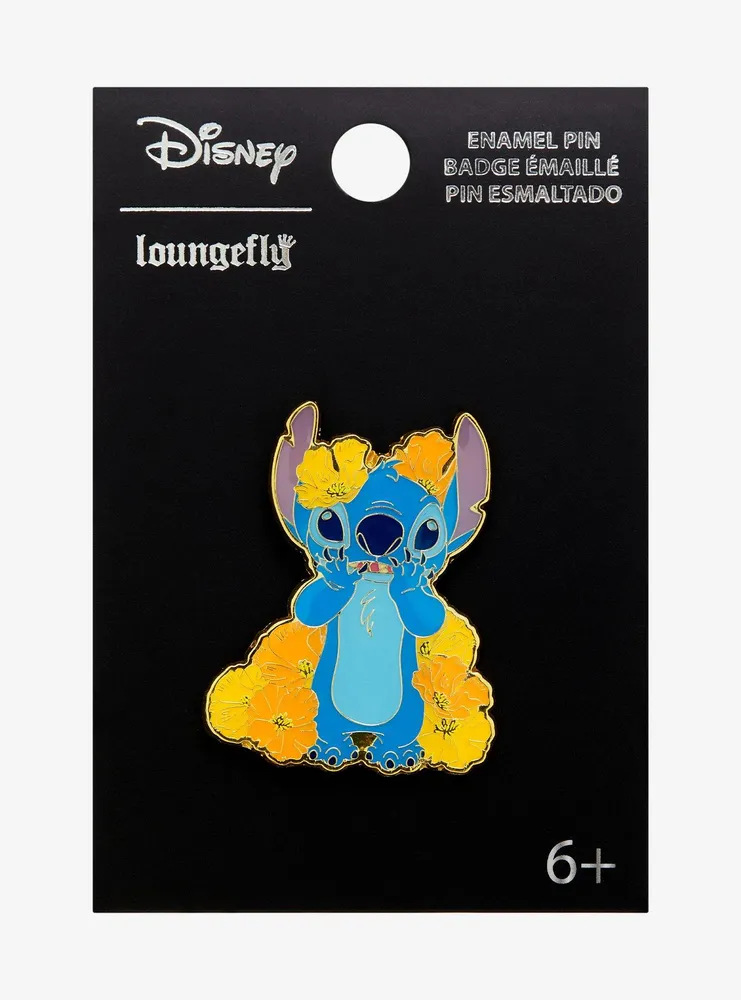 Loungefly Disney Lilo & Stitch Happy Stitch & Poppies Enamel Pin - BoxLunch Exclusive