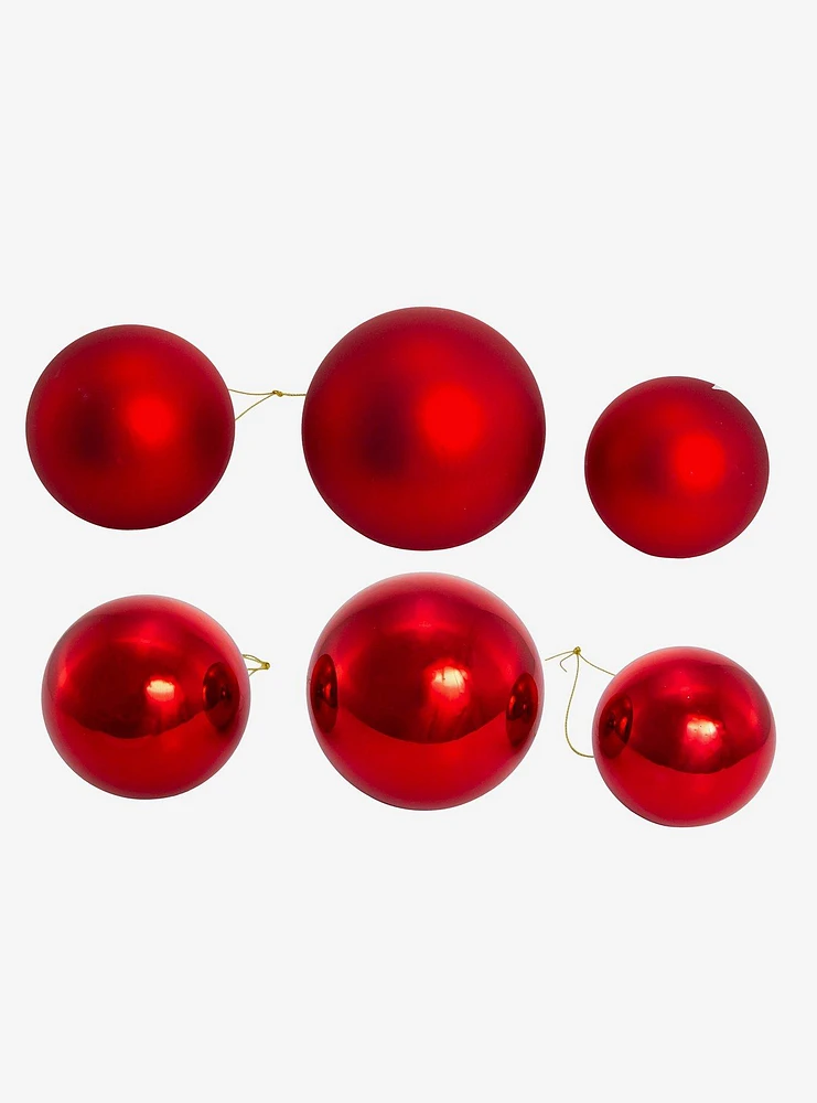 Kurt Adler Shiny and Matte Red Glass Ball Ornaments Set