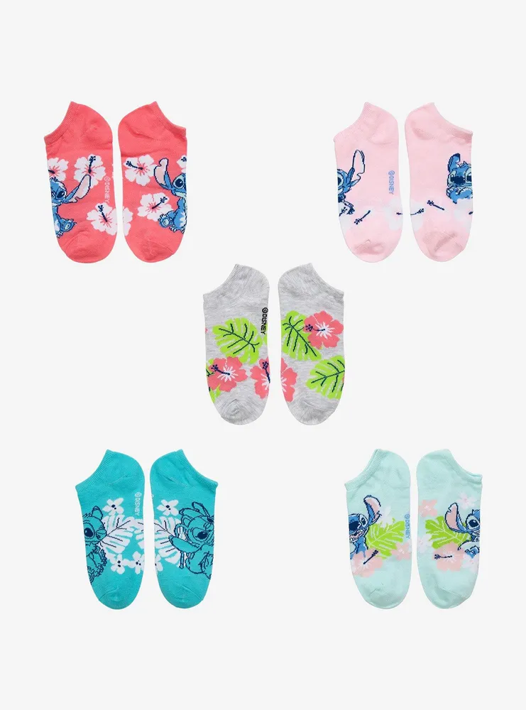 Disney Lilo & Stitch Tropical Flower No-Show Socks 5 Pair