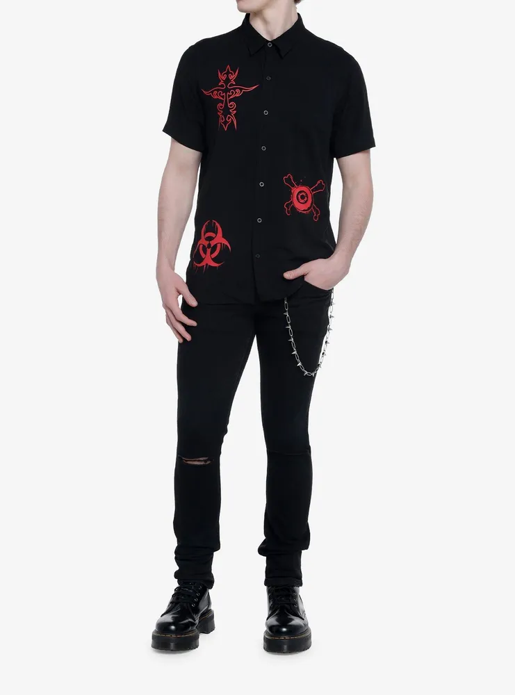Red Death Symbols Woven Button-Up