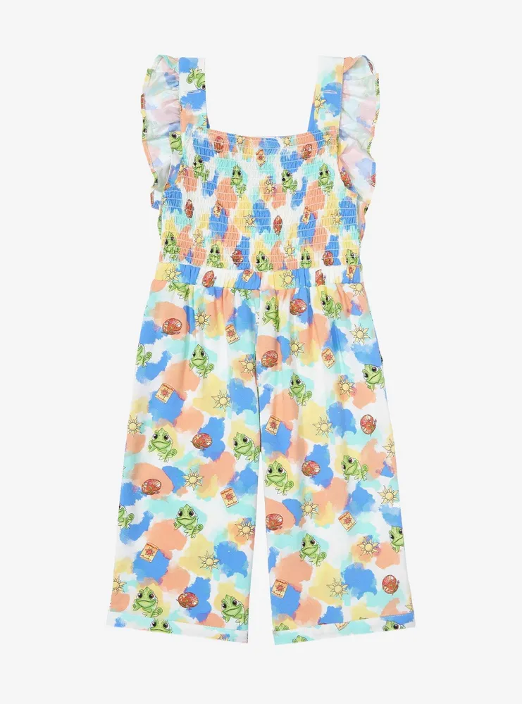 Disney Tangled Rapunzel Watercolor Allover Print  Toddler Ruffle Romper - BoxLunch Exclusive