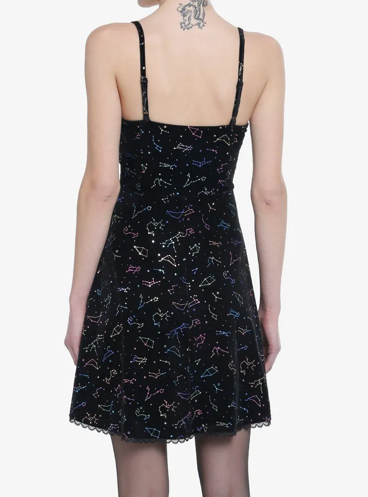 Cosmic Aura Rainbow Constellations Velvet Skater Dress