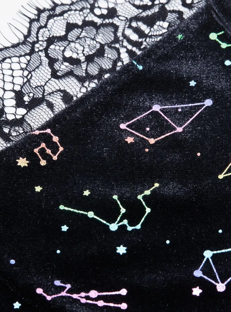Cosmic Aura Rainbow Constellations Velvet Skater Dress Plus