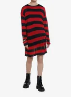 Social Collision Red & Black Distressed Sweater Dress