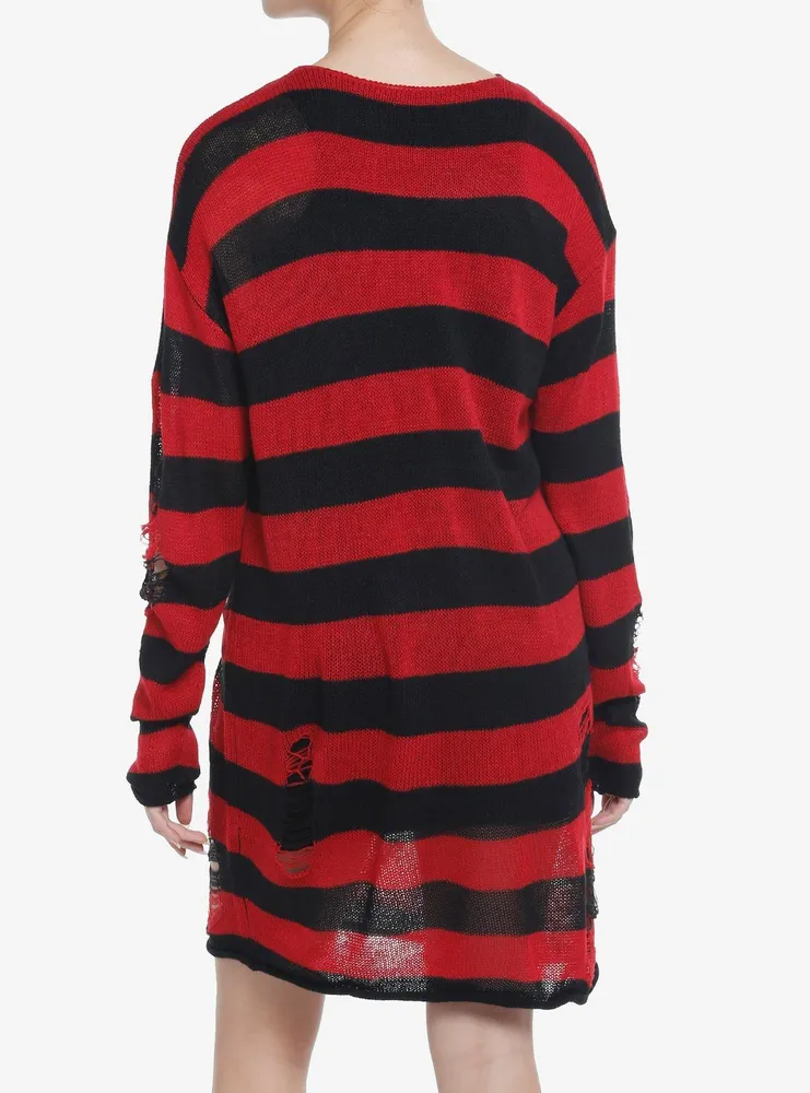 Social Collision Red & Black Distressed Sweater Dress