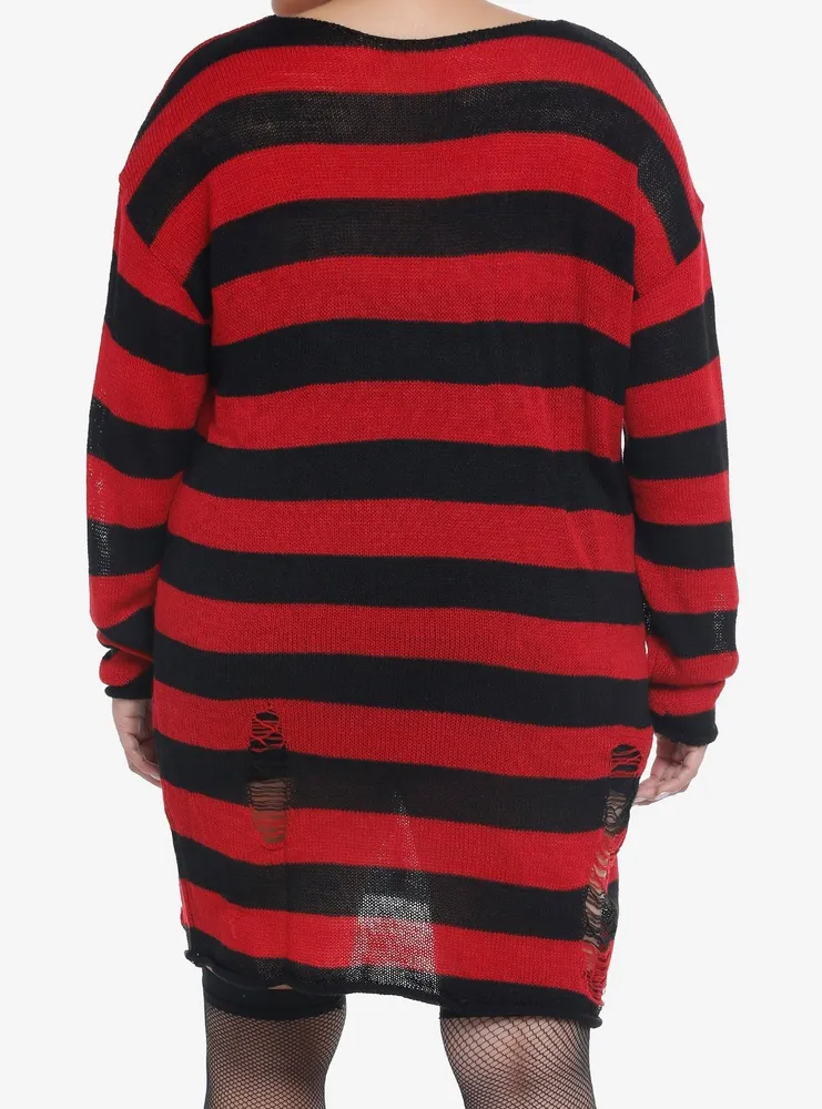 Social Collision Red & Black Distressed Sweater Dress Plus