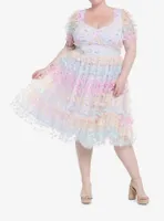 Sweet Society Pastel Butterfly Mesh Puff Sleeve Dress Plus