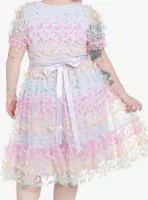 Sweet Society Pastel Butterfly Mesh Puff Sleeve Dress Plus