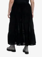 Black Tiered Midi Skirt Plus