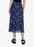 Cosmic Aura Blue Celestial Midi Skirt